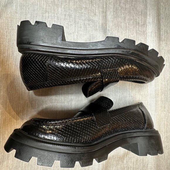Zara Snake Faux Skin Loafers Platform Chunky Heel Black Women's Size 40 (US 9) - Picture 6 of 9